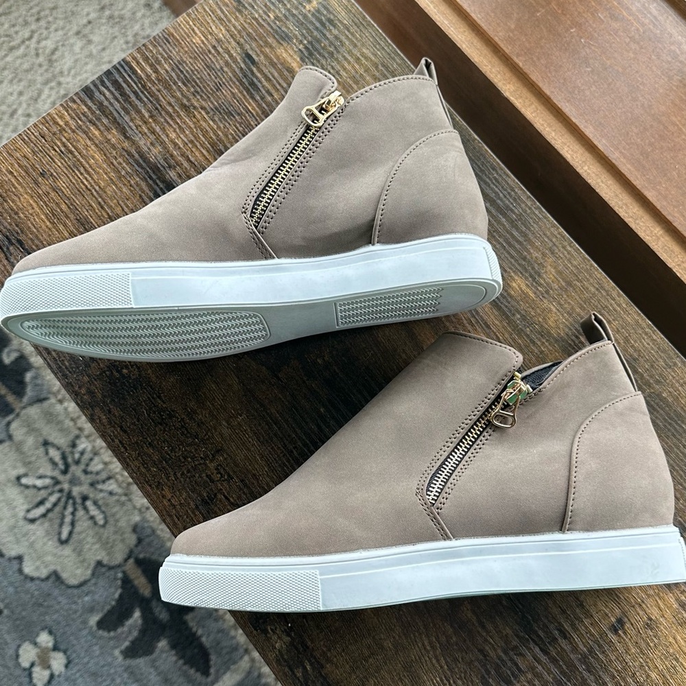Taupe sneaker booties